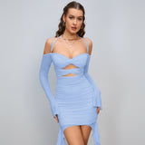 Bodycon рокля с воланови ръкави и изрязани елементи