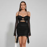 Bodycon рокля с воланови ръкави и изрязани елементи