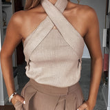 Кафяв Халтер Топ с Рибена Плетка