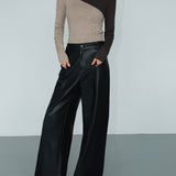 Asymmetric Patchwork Long Sleeve Mock Neck Knit Top