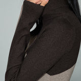 Asymmetric Patchwork Long Sleeve Mock Neck Knit Top