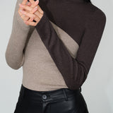 Asymmetric Patchwork Long Sleeve Mock Neck Knit Top