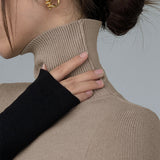 Asymmetric Patchwork Long Sleeve Mock Neck Knit Top