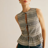 Plaid Tie Front Ruffle Tank Top