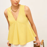 Cotton & Linen V-Neck Peplum Top