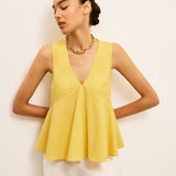 Cotton & Linen V-Neck Peplum Top