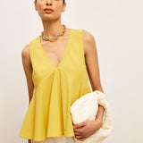 Cotton & Linen V-Neck Peplum Top