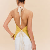 Cotton & Linen Halter Top With Decor Pocket