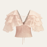Semi-Sheer Ruffled Metal Decor Waist-Cinching Top