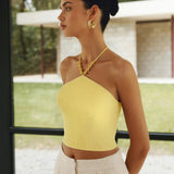 Ribbed Knit Halter Crop Top