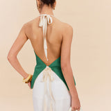 Cotton & Linen Halter Top With Decor Pocket