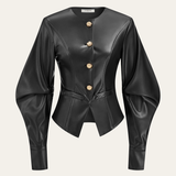 Метално копче с обемни ръкави PU кожено яке