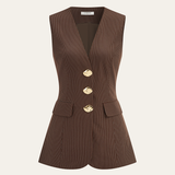 V-Neck Striped Metal Button Tank Top