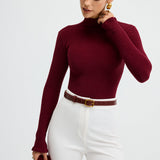 Slim Fit Mock Neck Ribbed Knit Top