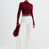 Slim Fit Mock Neck Ribbed Knit Top