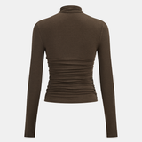 Ruched Cross-Front Long-Sleeve Blouse