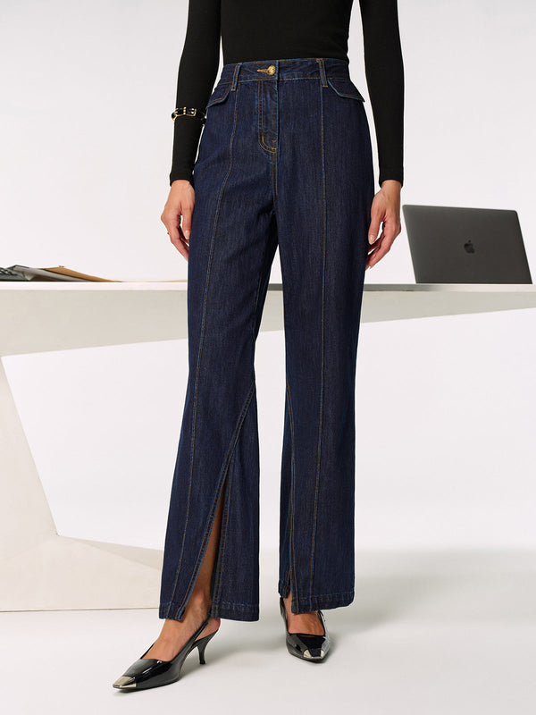 Дънки с разрез в централната част на талията