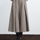 Панталони с висока талия и колан в houndstooth десен с широки крачоли