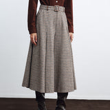 Панталони с висока талия и колан в houndstooth десен с широки крачоли