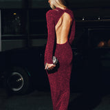 Безгръбна макси рокля Bodycon с блестяща плетена материя