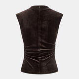Mock Neck Ruched Velvet Sleeveless Top