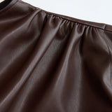 Mock Neck Ruched Cap-Sleeve Faux Leather Top