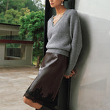V-Neck Lace-Trim Knit Sweater