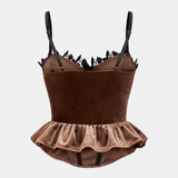 Velvet Floral Lace Ruffle Cami Top