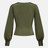 Satin Cowl-Neck Long Sleeve Blouse