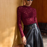 Long-Sleeve Sheer Lace Top