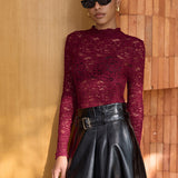 Long-Sleeve Sheer Lace Top