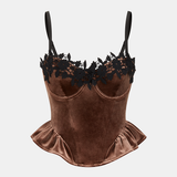 Velvet Floral Lace Ruffle Cami Top