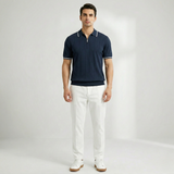 Мъжка полоширт с къс ръкав, цип и класическа яка, в slim fit стил