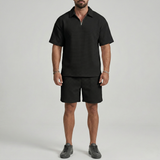 Мъжки комплект с поло и шорти с цип в структурирана casual fit