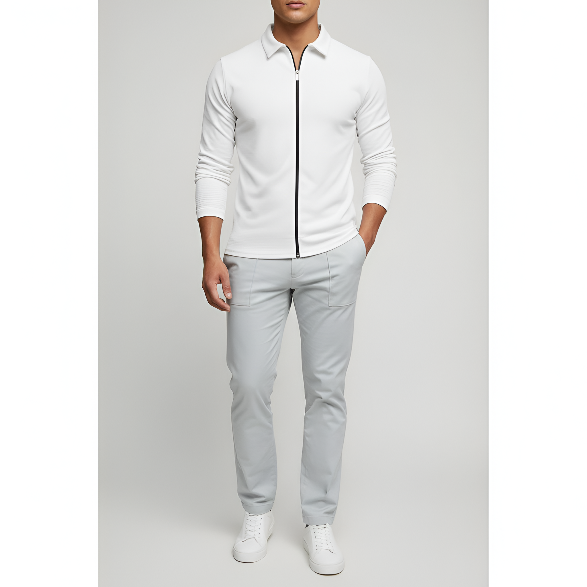 Bellivaro мъжка поло риза с цип и дълъг ръкав, изработена от памук