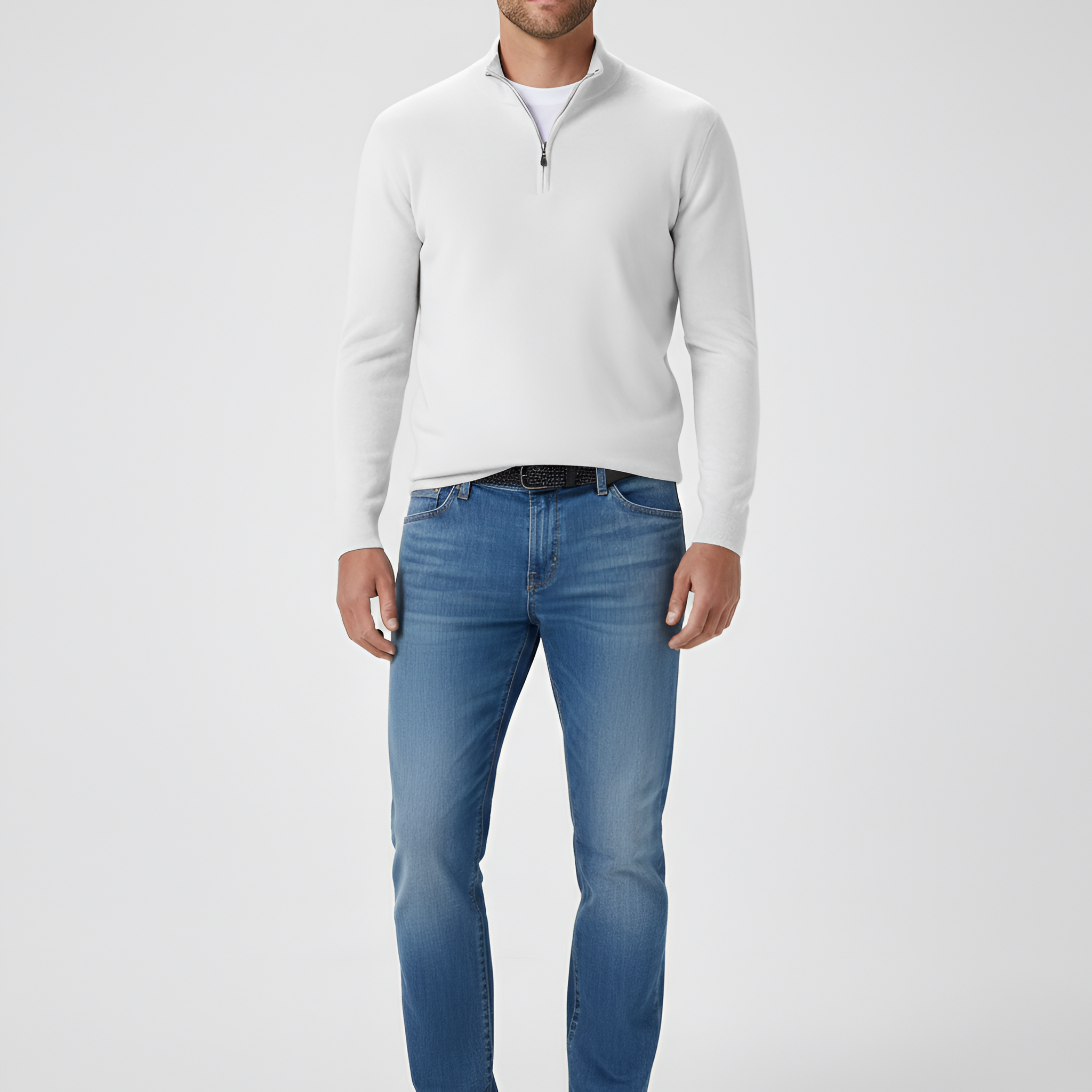 Bellivaro мъжки пуловер с половин цип, дълги ръкави, класически дизайн