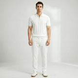 Мъжка полоширт с къс ръкав, цип и класическа яка, в slim fit стил