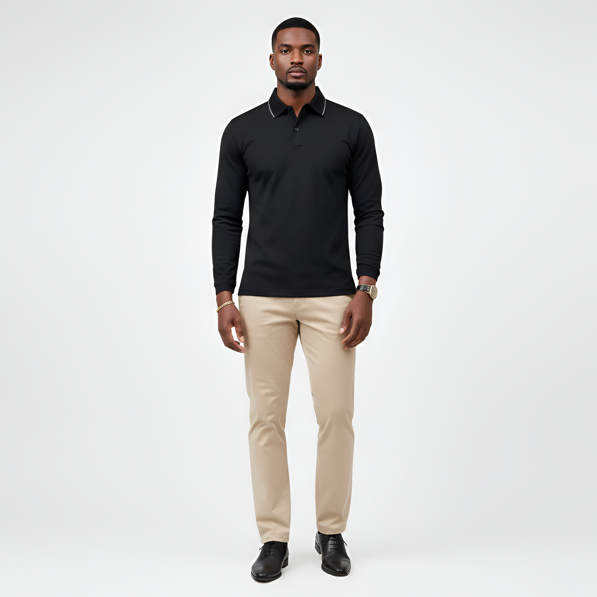 Мъжко памучно поло с дълги ръкави и slim fit кройка