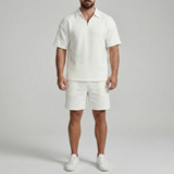 Мъжки комплект с поло и шорти с цип в структурирана casual fit