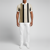 Мъжка поло тениска с цип – къс ръкав, slim fit, райета