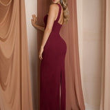 Дълга Bodycon рокля с халтер и цепка