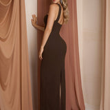 Дълга Bodycon рокля с халтер и цепка