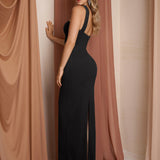 Дълга Bodycon рокля с халтер и цепка