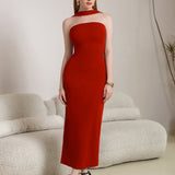 Дълга Bodycon рокля с халтер и цепка
