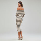 Bodycon рокля с открито рамо и контрастен плетен текстил