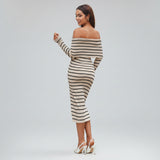 Bodycon рокля с открито рамо и контрастно плетиво