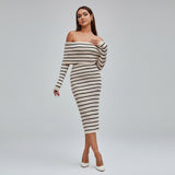 Bodycon рокля с открито рамо и контрастно плетиво