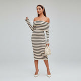 Bodycon рокля с открито рамо и контрастен плетен текстил