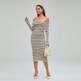Bodycon рокля с открито рамо и контрастно плетиво