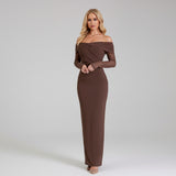 Рокля с ръкави "Off Shoulder" и намачкан ефект